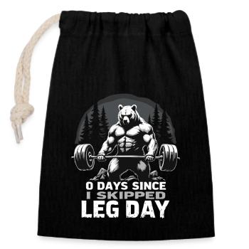 Powerlifting Ours 0 jours depuis la journée de jambe sautée - Sac cadeau en coton avec cordon (14 x 20 cm) - noir - Devant