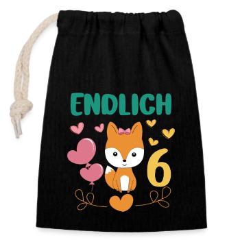 Endlich 6 Jahre Mädchen Geburtstagshirt Fuchs - Verschließbarer Geschenkbeutel aus Baumwolle (14x20cm) - Schwarz - Vorne