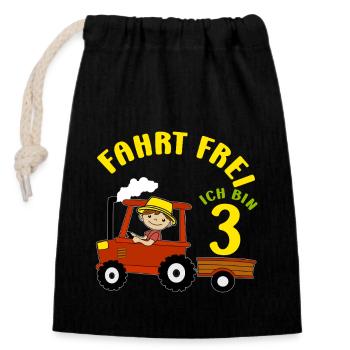 Tractor Birthday Motif 3 Years Boys Gift - Closable cotton gift bag (14x20cm) - black - Front