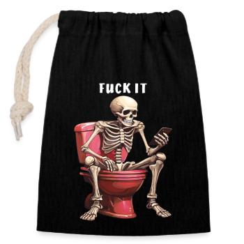 SKELETON TOILET FUCK IT - Closable cotton gift bag (14x20cm) - black - Front