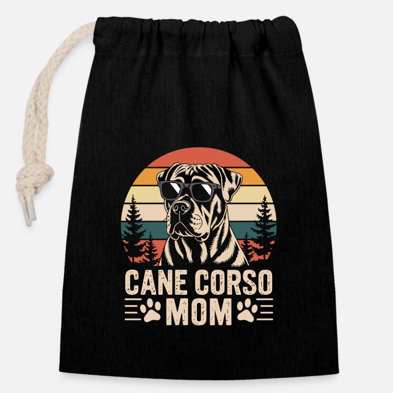 Stolze Cane Corso Mama Retro Design - Verschließbarer Geschenkbeutel aus Baumwolle (14x20cm) - Schwarz