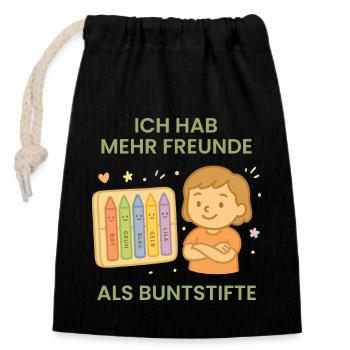 Ich Hab Mehr Freunde Als Buntstifte im - Verschließbarer Geschenkbeutel aus Baumwolle (14x20cm) - Schwarz - Vorne