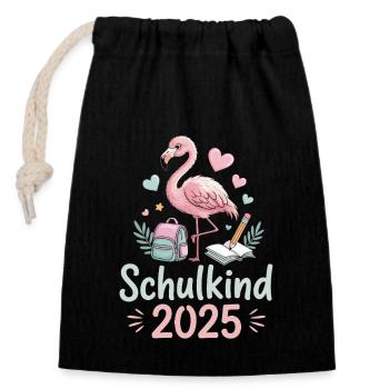 Schule Schulanfang Schulkind 2025 Mädchen Flamingo - Verschließbarer Geschenkbeutel aus Baumwolle (14x20cm) - Schwarz - Vorne