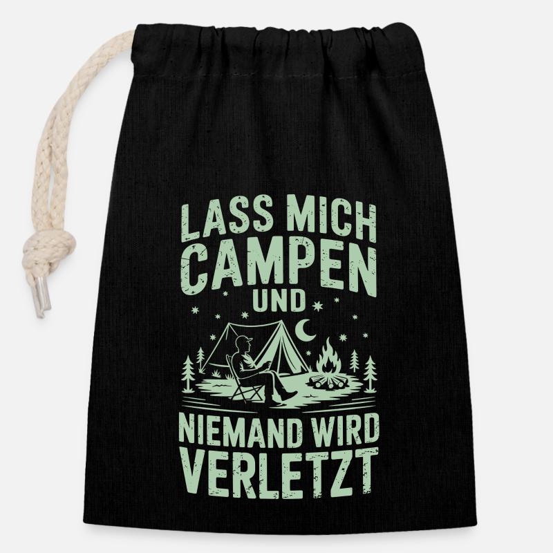 Lass mich campen und niemand wird verletzt - Verschließbarer Geschenkbeutel aus Baumwolle (14x20cm) - Schwarz