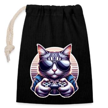 Cat Gamer Gaming Nerd - Closable cotton gift bag (14x20cm) - black - Front