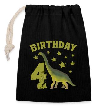 4 Jahre alter Geburtstag Junge Dino Volcano - 4. - Verschließbarer Geschenkbeutel aus Baumwolle (14x20cm) - Schwarz - Vorne
