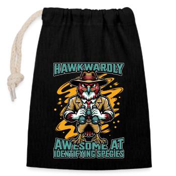 Ornithology Hawkwardly Awesome At Birdwatching - Closable cotton gift bag (14x20cm) - black - Front