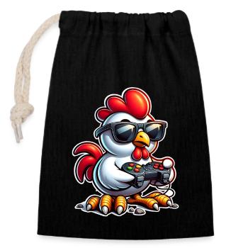 Chicken Gaming Gamer Nerd - Closable cotton gift bag (14x20cm) - black - Front