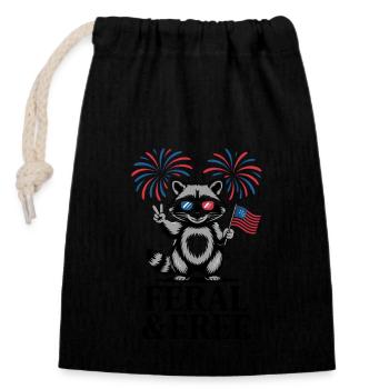 Feral & Free Raccoon Party Independence Day - Closable cotton gift bag (14x20cm) - black - Front