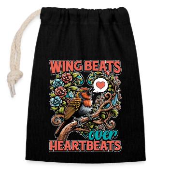 Ornithologie Battements d’ailes sur battements de cœur Zoologiste - Sac cadeau en coton avec cordon (14 x 20 cm) - noir - Devant