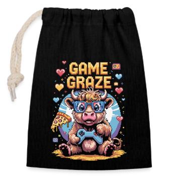 Chemise Pixel Gamer Cow - Sac cadeau en coton avec cordon (14 x 20 cm) - noir - Devant
