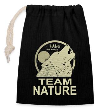 Team Natur Wolf Mond - Verschließbarer Geschenkbeutel aus Baumwolle (14x20cm) - Schwarz - Vorne