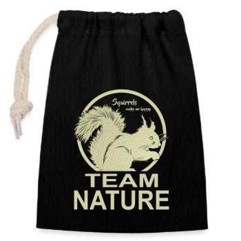 Team Nature, j’aime les écureuils - Sac cadeau en coton avec cordon (14 x 20 cm) - noir - Devant
