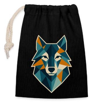 Tête de loup géométrique style polygone - Sac cadeau en coton avec cordon (14 x 20 cm) - noir - Devant