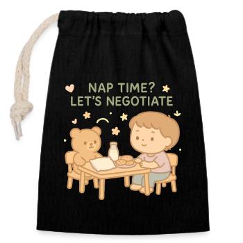 Nap Time Let's Negotiate Funny Kindergarten - Closable cotton gift bag (14x20cm) - black - Front