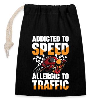 Addicted to speed, allergic to - Closable cotton gift bag (14x20cm) - black - Front