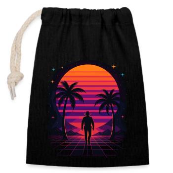 Synthwave Cowboy - Vêtements Désert - Sac cadeau en coton avec cordon (14 x 20 cm) - noir - Devant