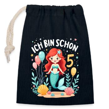 J’ai déjà 5 ans Sirène Birthday Girl - Sac cadeau en coton avec cordon (14 x 20 cm) - bleu marine - Devant