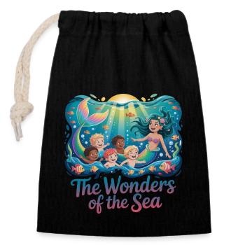 WONDERS OF THE SEA - Closable cotton gift bag (14x20cm) - black - Front