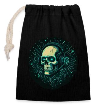 Gamer Skull - TechGaming Totenkopf - Verschließbarer Geschenkbeutel aus Baumwolle (14x20cm) - Schwarz - Vorne