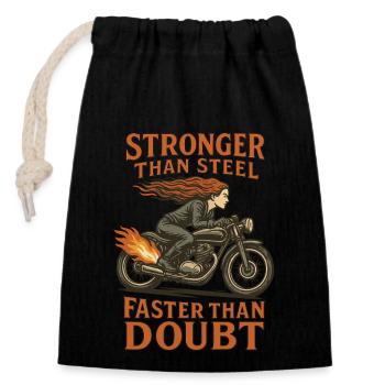 Stronger Than Steel Faster Than Doubt - Verschließbarer Geschenkbeutel aus Baumwolle (14x20cm) - Schwarz - Vorne