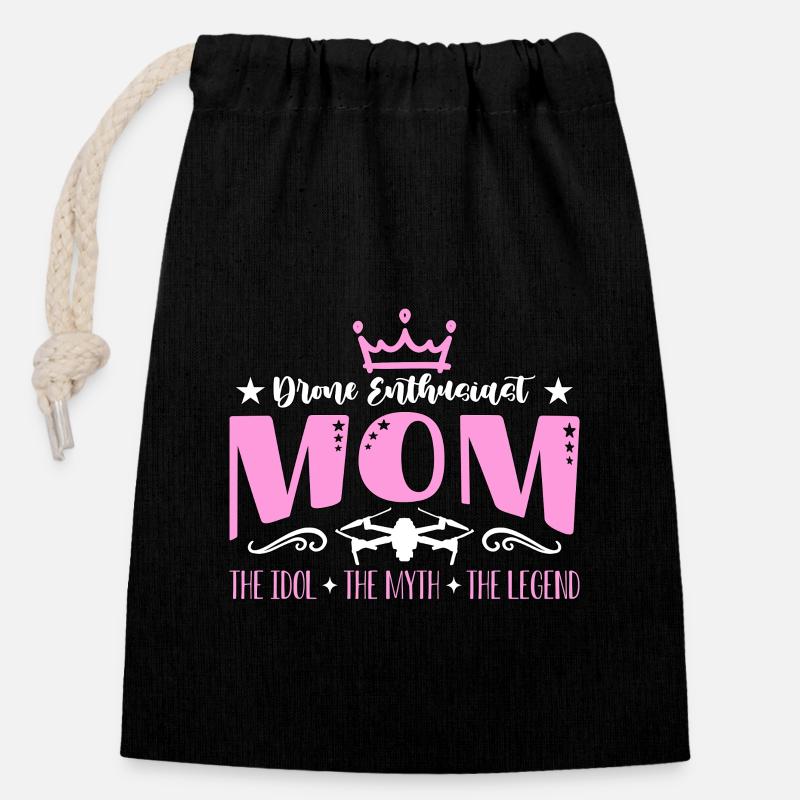 Drone Enthusiast Mom The Idol Loves Drone Racing - Closable cotton gift bag (14x20cm) - black