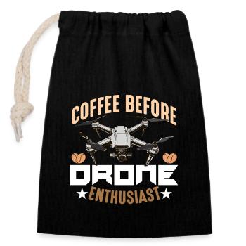 Drone Enthusiast Coffee Quadcopter Coffee Lover - Closable cotton gift bag (14x20cm) - black - Front