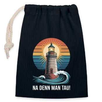 Lighthouse Adventure Na denn Man Tau - Sac cadeau en coton avec cordon (14 x 20 cm) - bleu marine - Devant