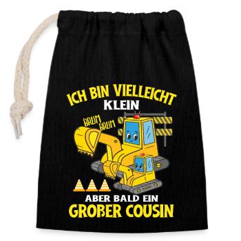 Bald ein Großer Cousin Bagger - Verschließbarer Geschenkbeutel aus Baumwolle (14x20cm) - Schwarz - Vorne