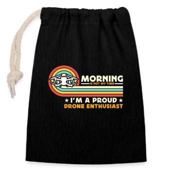 Passionné de drones Morning Is Not My Time Aviation - Sac cadeau en coton avec cordon (14 x 20 cm) - noir - Devant