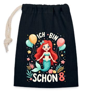 J’ai déjà 8 ans Sirène Birthday Girl - Sac cadeau en coton avec cordon (14 x 20 cm) - bleu marine - Devant