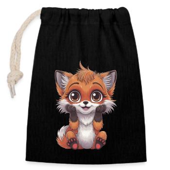 Cute cartoon fox with big eyes and - Closable cotton gift bag (14x20cm) - black - Front