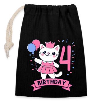 4th Birthday Girl Princess Cat 4 - Verschließbarer Geschenkbeutel aus Baumwolle (14x20cm) - Schwarz - Vorne