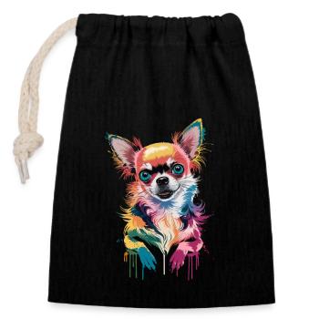 Illustration colorée de chihuahua pour les amoureux des chiens - Sac cadeau en coton avec cordon (14 x 20 cm) - noir - Devant