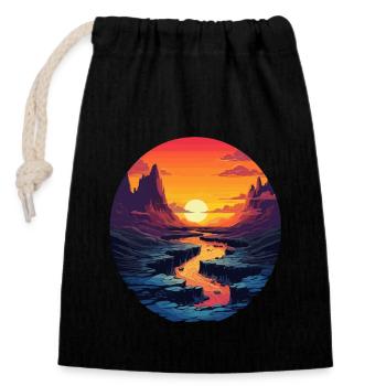 Sonnenuntergang über Fluss und Berge im - Verschließbarer Geschenkbeutel aus Baumwolle (14x20cm) - Schwarz - Vorne