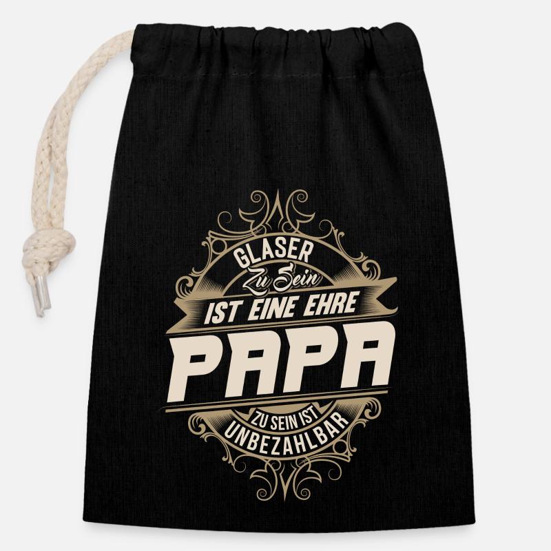Glaser Papa - Verschließbarer Geschenkbeutel aus Baumwolle (14x20cm) - Schwarz