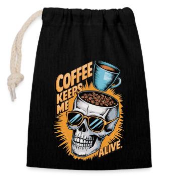 Coffee keeps me alive - Closable cotton gift bag (14x20cm) - black - Front
