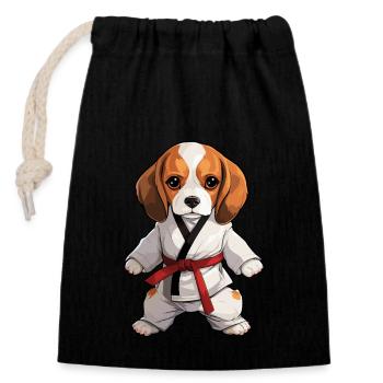 Karate Beagle: Süßer Hund Im Kampfanzug - Verschließbarer Geschenkbeutel aus Baumwolle (14x20cm) - Schwarz - Vorne