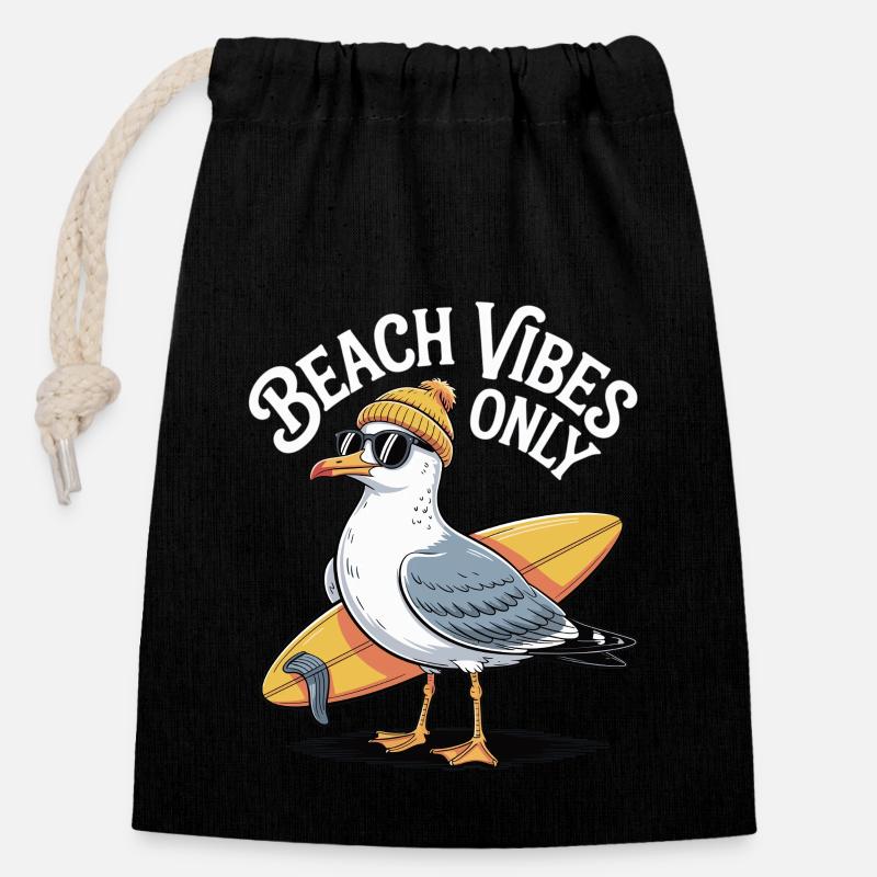 Ambiance de la plage Mouette - Sac cadeau en coton avec cordon (14 x 20 cm) - noir