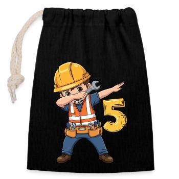 Construction worker 5 years old - Closable cotton gift bag (14x20cm) - black - Front