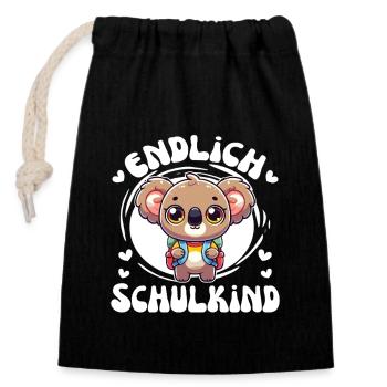 Endlich Schulkind süßer Koala zur Einschulung - Verschließbarer Geschenkbeutel aus Baumwolle (14x20cm) - Schwarz - Vorne