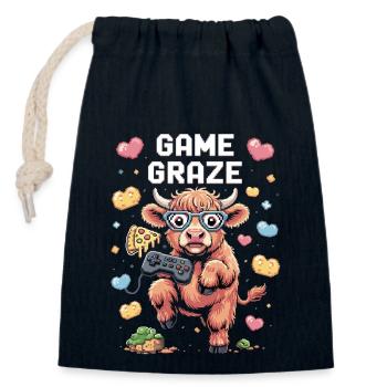 Vache gamer dans la fièvre des pixels - Sac cadeau en coton avec cordon (14 x 20 cm) - bleu marine - Devant