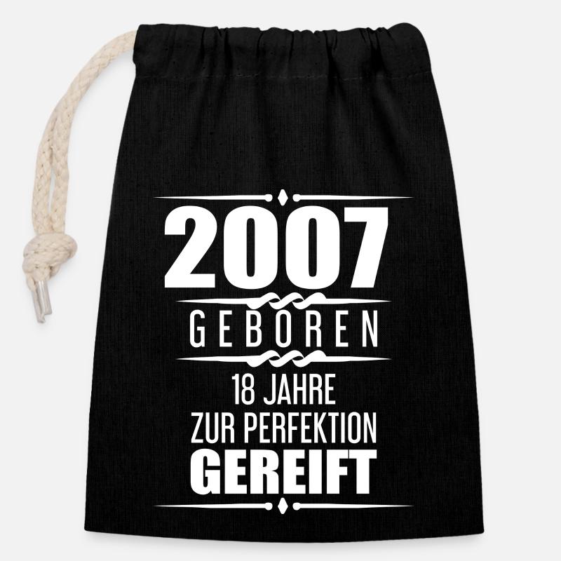 2007 Mann 18 Jahre Geschenk zum 18. Geburtstag - Verschließbarer Geschenkbeutel aus Baumwolle (14x20cm) - Schwarz