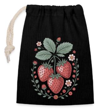 Fraises gaies avec décoration florale - Sac cadeau en coton avec cordon (14 x 20 cm) - noir - Devant