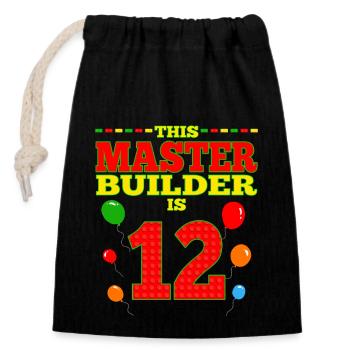 Master Builder 12 Years Old Block Building 12th - Verschließbarer Geschenkbeutel aus Baumwolle (14x20cm) - Schwarz - Vorne