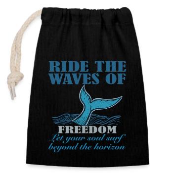 Surfez sur les vagues de la liberté Surfez sur le - Sac cadeau en coton avec cordon (14 x 20 cm) - noir - Devant