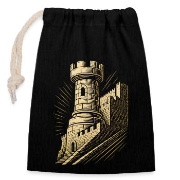 Chess Player Tower Chess Pieces Chessboard - Closable cotton gift bag (14x20cm) - black - Front