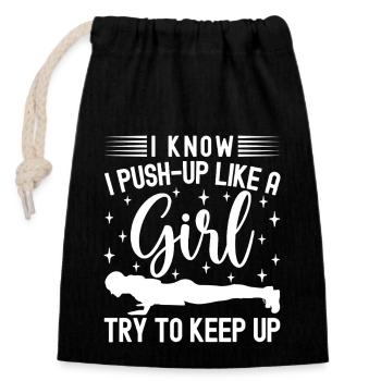 Gym Junkies Push-Up Like A Girl Keep Up - Closable cotton gift bag (14x20cm) - black - Front