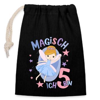 Birthday Shirt 5 Years Girl 5th Birthday Fairy - Closable cotton gift bag (14x20cm) - black - Front