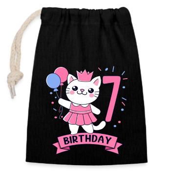 7th Birthday Girl Princess Cat 7 - Verschließbarer Geschenkbeutel aus Baumwolle (14x20cm) - Schwarz - Vorne